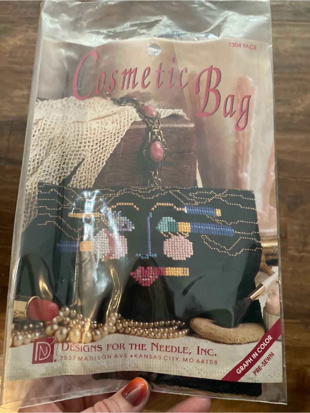 Designs for the Needle Black Beaded Cosmetic Bag - Floral Cross-Stitch